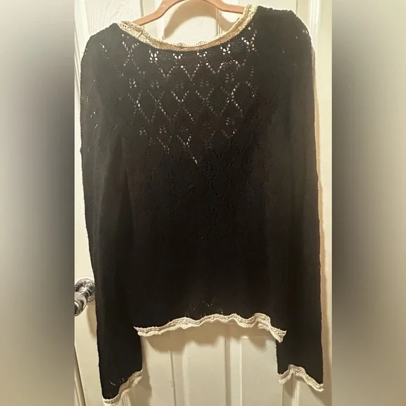 NWT Free People ♥️ Adelene Cardigan Size L Black Cream Combo $128 MSRP - Picture 8 of 11
